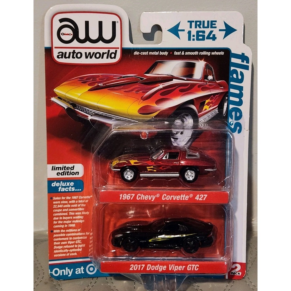 🔥Auto World 1967 Chevy Corvette & 2017 Dodge Viper Gtc GOLD CHASE! we Ship Fast